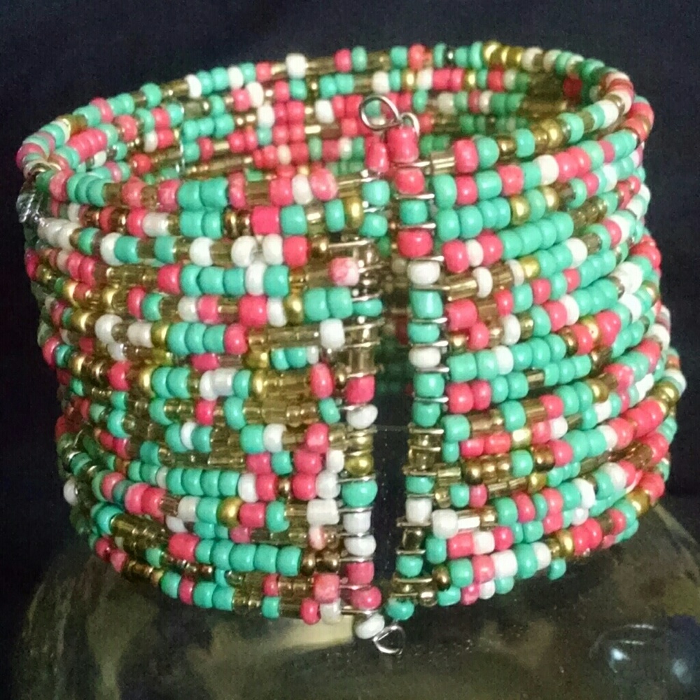Beautiful Wide Cuff Multicolor Beaded Bracelet - image 3